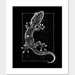 Lizard Sketch in Chalk Style Black and White Posters and Art